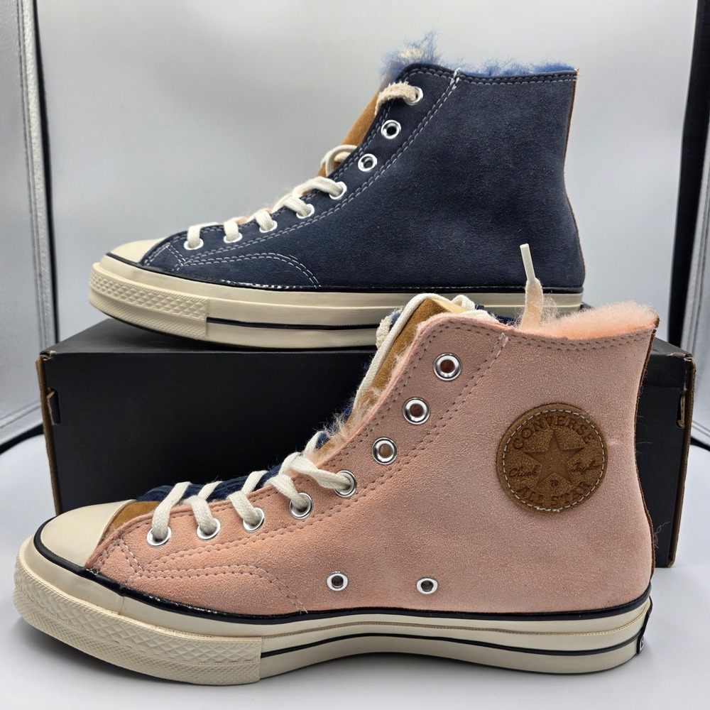 Converse Chuck 70 Hi Suede Fur Lined Colorblock Navy Pink Tan 166319C Mens 9